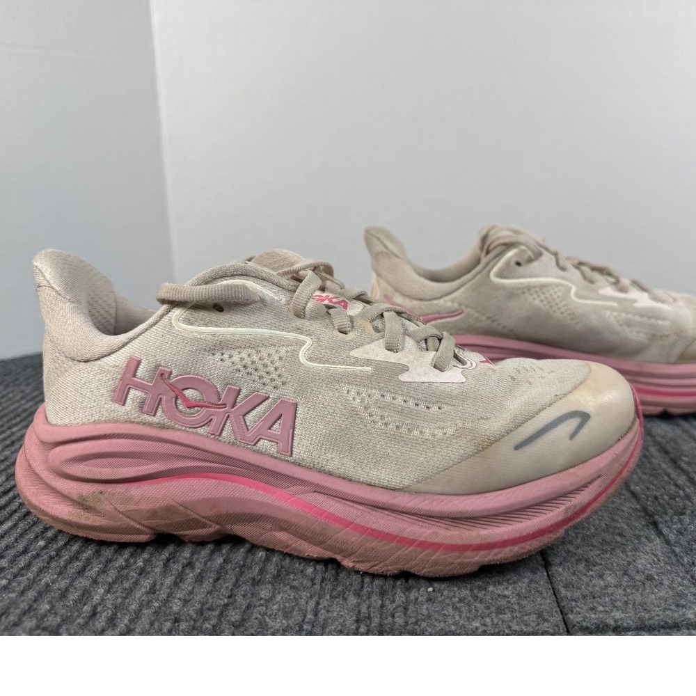 Hoka One One Clifton 10 Big Kids Shoes 4.5Y Rose Madder Pink Tan 1168860 RMD
